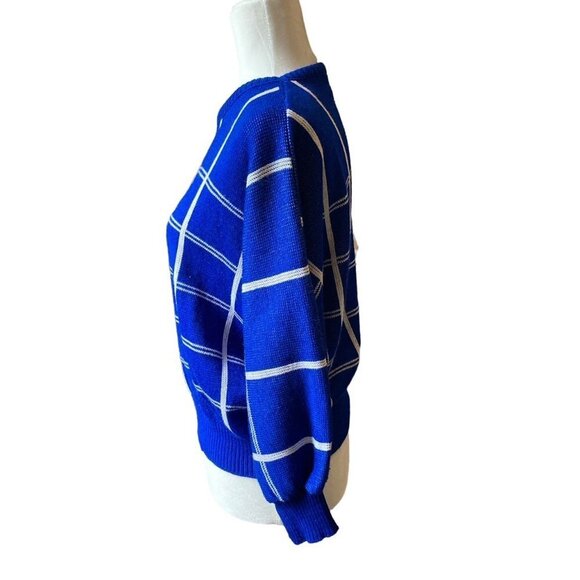 Vintage 80s 90s Fashions By Romanelli Electric Blue Womens Geometric Pullover Sw - Picture 4 of 5